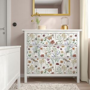 Orainege Floral Peel and Stick Wallpaper Boho Floral Contact Paper 15.7in x 118.1in Flower Wallpaper Self Adhesive Wallpaper for Bedroom Cabinets Decor Removable Wall Paper