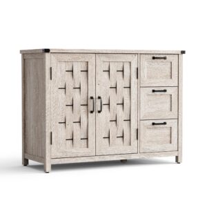 linsy sideboard buffet cabinet, 43" w farmhouse storage cabinet with drawers and shelves, gray