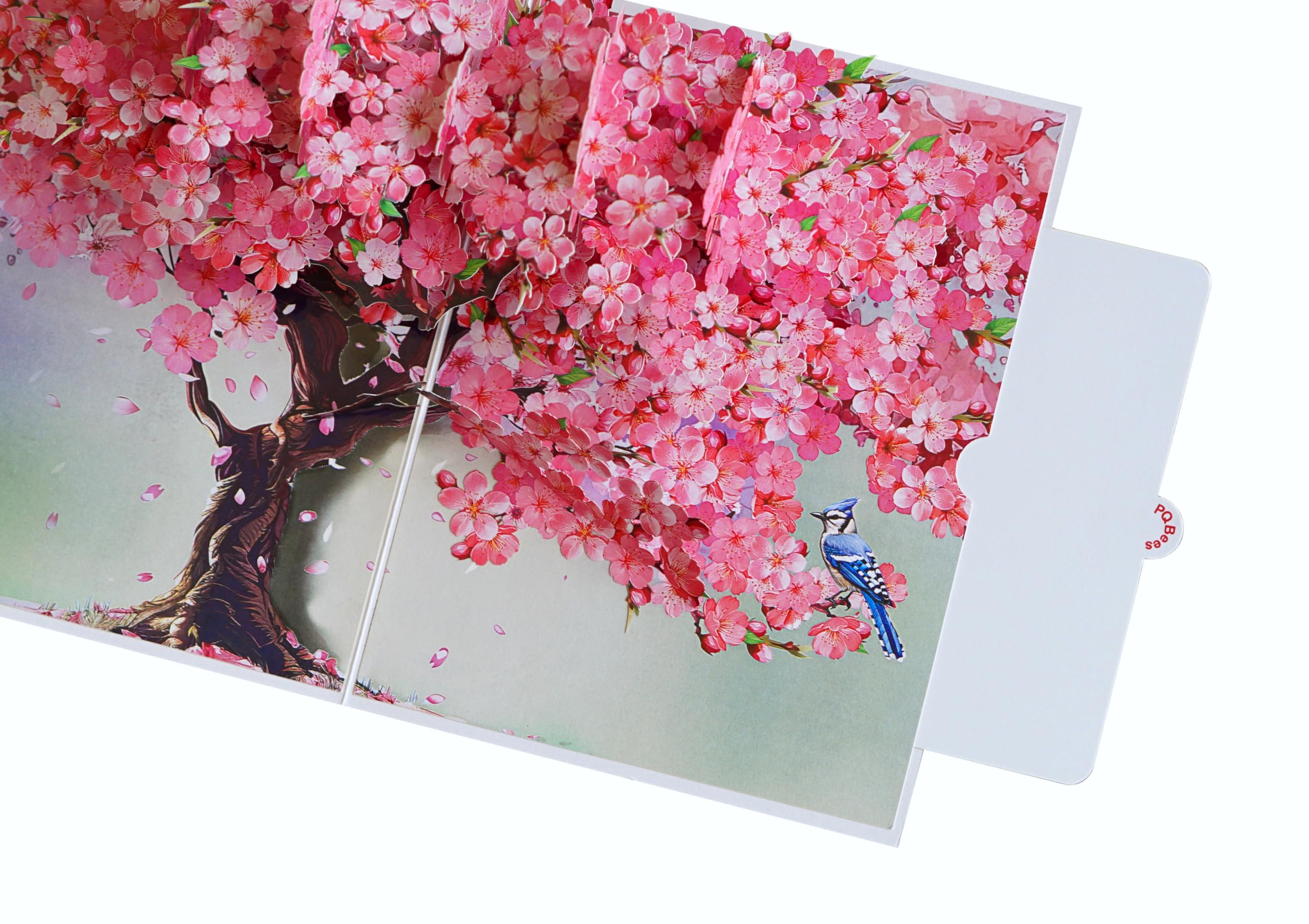 PQ Bees Pop Up Birthdays Card for Women Mom Grandma Wife | 3D Mother’s Day Anniversary Get Well Soon Thank You Valentines Day Card (Size 6x8 In – Cherry Blossom BlueJay Bird).