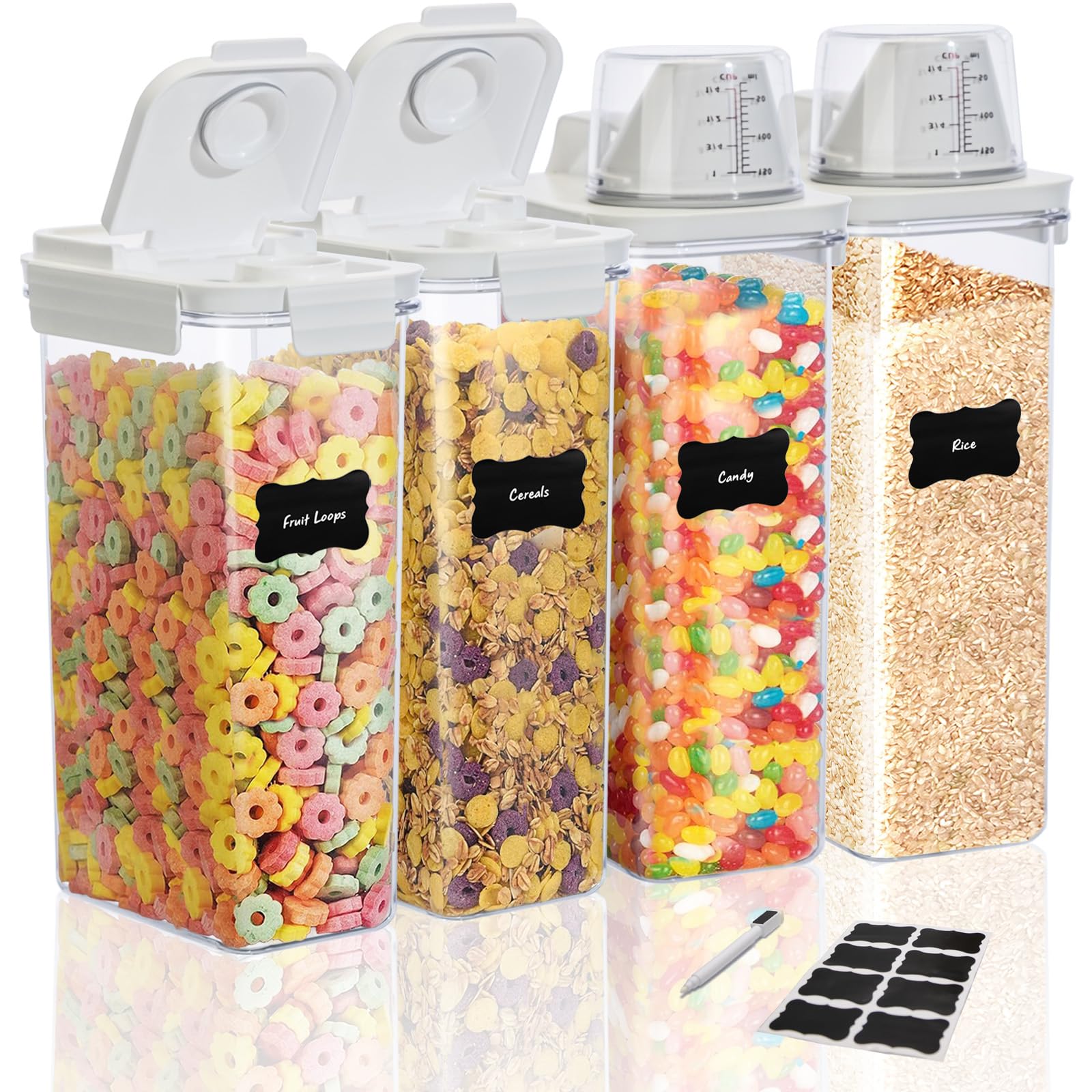 QCHOSWO Cereal Storage Container Set, Flip Top, Air Tight Pantry Storage Containers BPA-Free PET Plastic, Reusable (FZ8pcs)