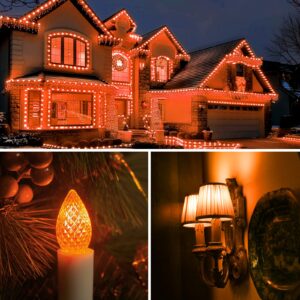 Minetom 25 Pack Halloween C7 Led Replacement Lights Bulbs, C7 Shatterproof C7 Replacement LED Lights for Halloween String Lights, E12 Candelabra Base, Commercial Grade Dimmable Holiday Bulbs, Orange