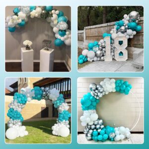 147pcs Teal Balloon Arch Garland kit, 18 12 10 5 inch Turquoise Metallic Silver White Balloons for Birthday Graduation Baby Shower Wedding Beach Party Decoration