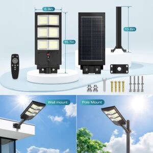 2000W Solar Street Lights Outdoor, Wide Angle Solar Lights Outdoor Waterproof Solar Street Light Dusk to Dawn, Solar Parking Lot Lights Commercial for Outside Backyard