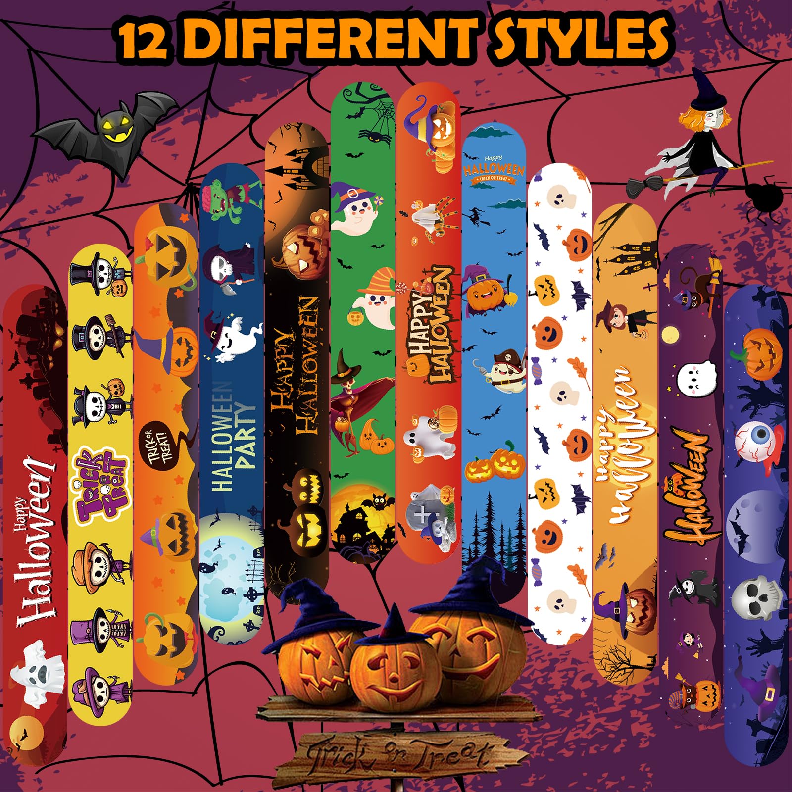 Halloween Slap Bracelets 36 PCS Bulk Party Favors for Kids Pumpkin Ghost Snap Bracelet Party Supplies Halloween Goodie Bag Fillers Classroom Prizes Toys Halloween Gifts for Girls Boys