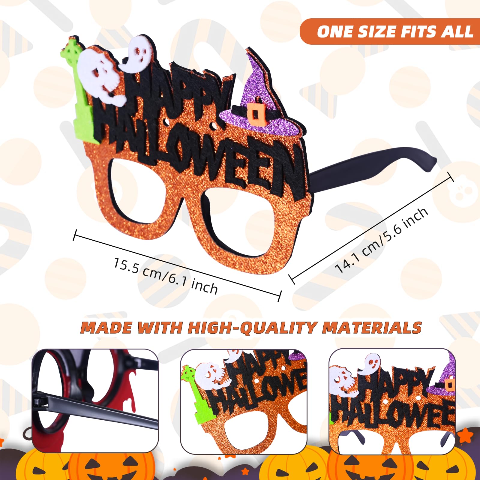 Mega-L 12Pcs Halloween Glasses, Halloween Party Favors Glitter Eyeglasses, Photo Booth Props for Women Adult Cosplay Costume Accessories Party Supplies Decorations Glasses with Pumpkin Spider Ghost