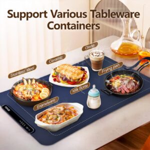 Electric Warming Tray with Adjustable Temperature, Foldable Portable Silicone Food Warmer Plate & Mat, Smart Heating Tray with Nano Coating with 3 Temp Modes & Fast Heat, for Home Gatherings,Holiday