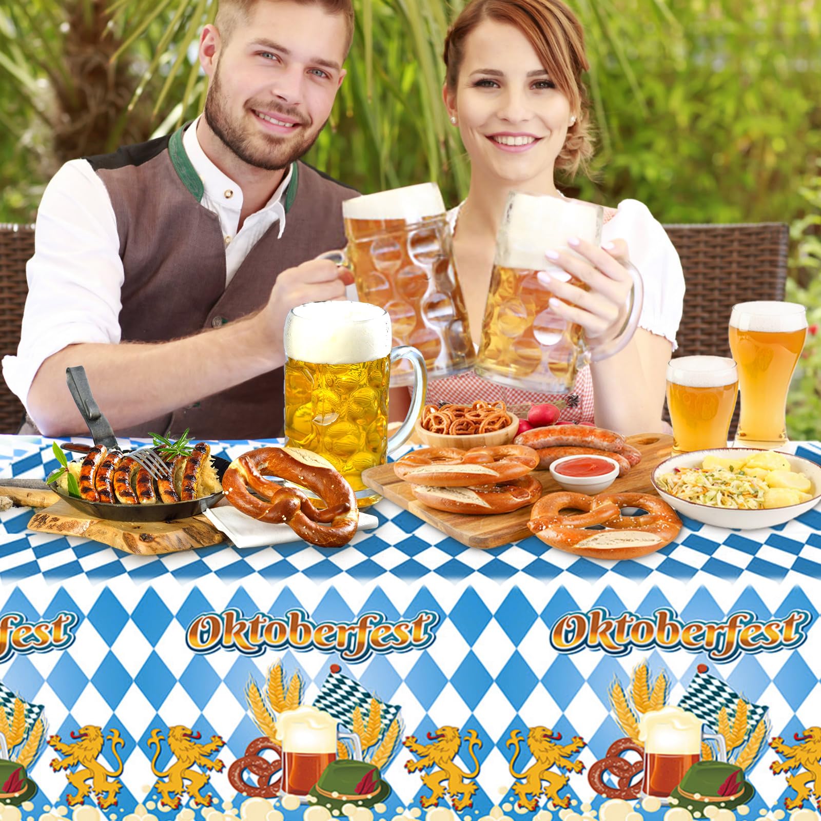 kawaarashi 4 Pieces Oktoberfest Tablecloths, Blue and White Checkered Party Table Cover for Oktoberfest Party Favors Supplies Decoration 87 x 52 Inch