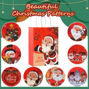 Christmas Gift Bags with Handles,24 Pcs Small Christmas Gift Bags Bulk,4 Designs Xmas Kraft Paper Bags for Christmas Goody Bags, Party Favors (6.3" x 3.2 "x 8.6")