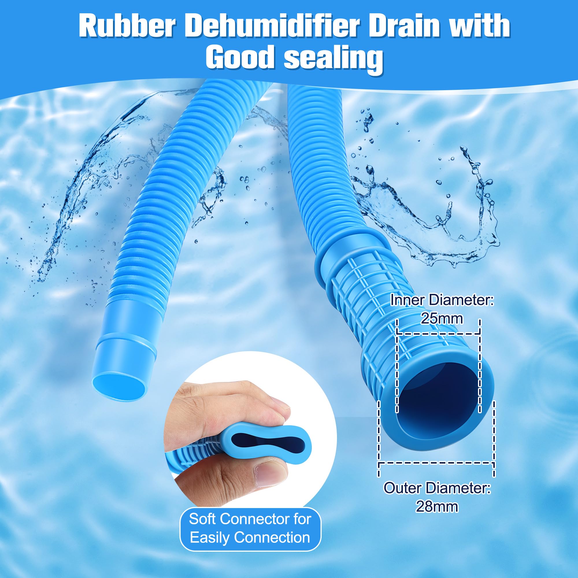 Saillong Patent Pending Dehumidifier Drain Hose, Flexible Universal Drain Hose with Cuttable Rubber Adapter and Connect Clamp, Hose Replacement for Dehumidifiers, Air Conditioners (6.5 Feet)