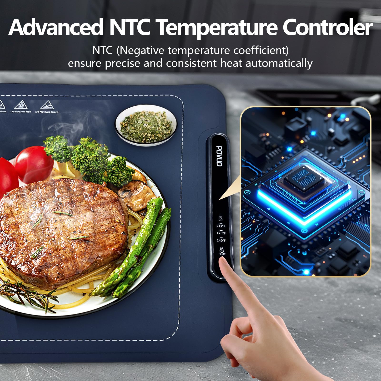 Electric Warming Tray with Adjustable Temperature, Foldable Portable Silicone Food Warmer Plate & Mat, Smart Heating Tray with Nano Coating with 3 Temp Modes & Fast Heat, for Home Gatherings,Holiday