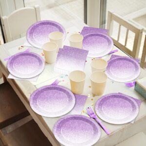 200pcs Ombre Purple Party Supplies Gradient Pastel Purple Plates Napkins Light Purple Sprinkle Party Decorations Purple Tableware Dinnerware for Girls Women Birthday Wedding Serves 50 Guests