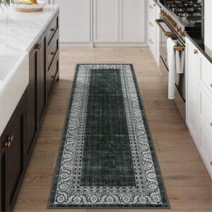 lahome 2x6 black kitchen runner rugs non skid washable,rug runners for hallways non slip bathroom carpet runner,bordered soft indoor rug runner for entryway laundry room bedside(2'x6',black)