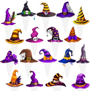 48Pcs Witch Hat Cupcake Toppers Halloween Party Decorations Halloween Witch Hay Theme Cupcake Decorations for Witch Hat Themed Birthday Party Baby Shower Supplies