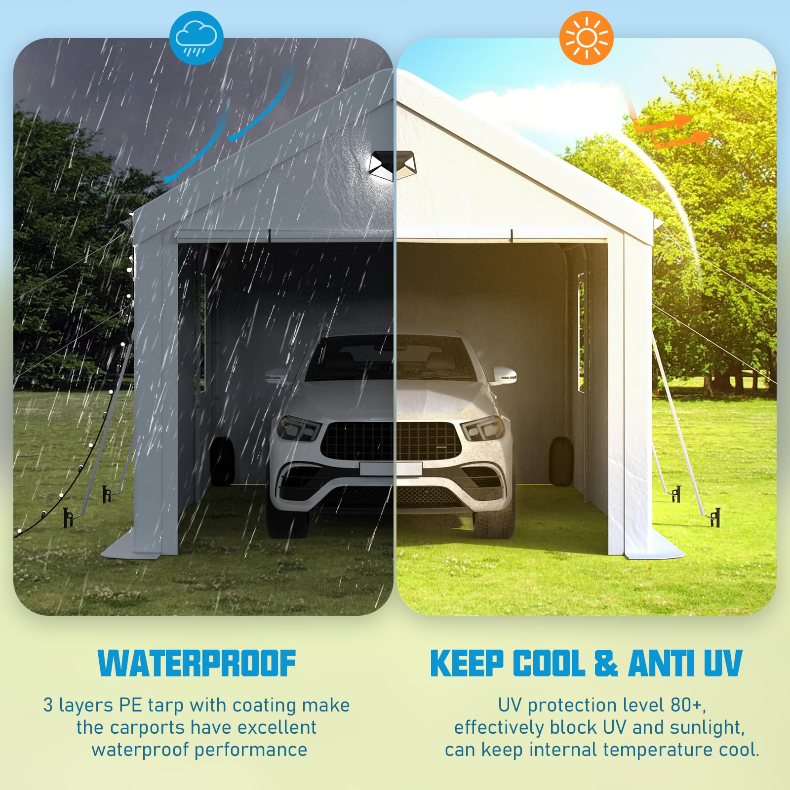 Carport Canopy 10x16 Heavy Duty, Carport Canopy, Portable Car Port Garage, Car Shelter All Weather, White