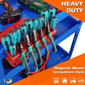 MUTUACTOR Magnetic Screwdriver Rack,1PCS Heavy Duty Magnetic Mount Red Screwdriver Organizer,Magnetic Tool Holder Durable Storage Holder for Multiple Screwdriver Plier Shear Tool Chest Cart Workbench