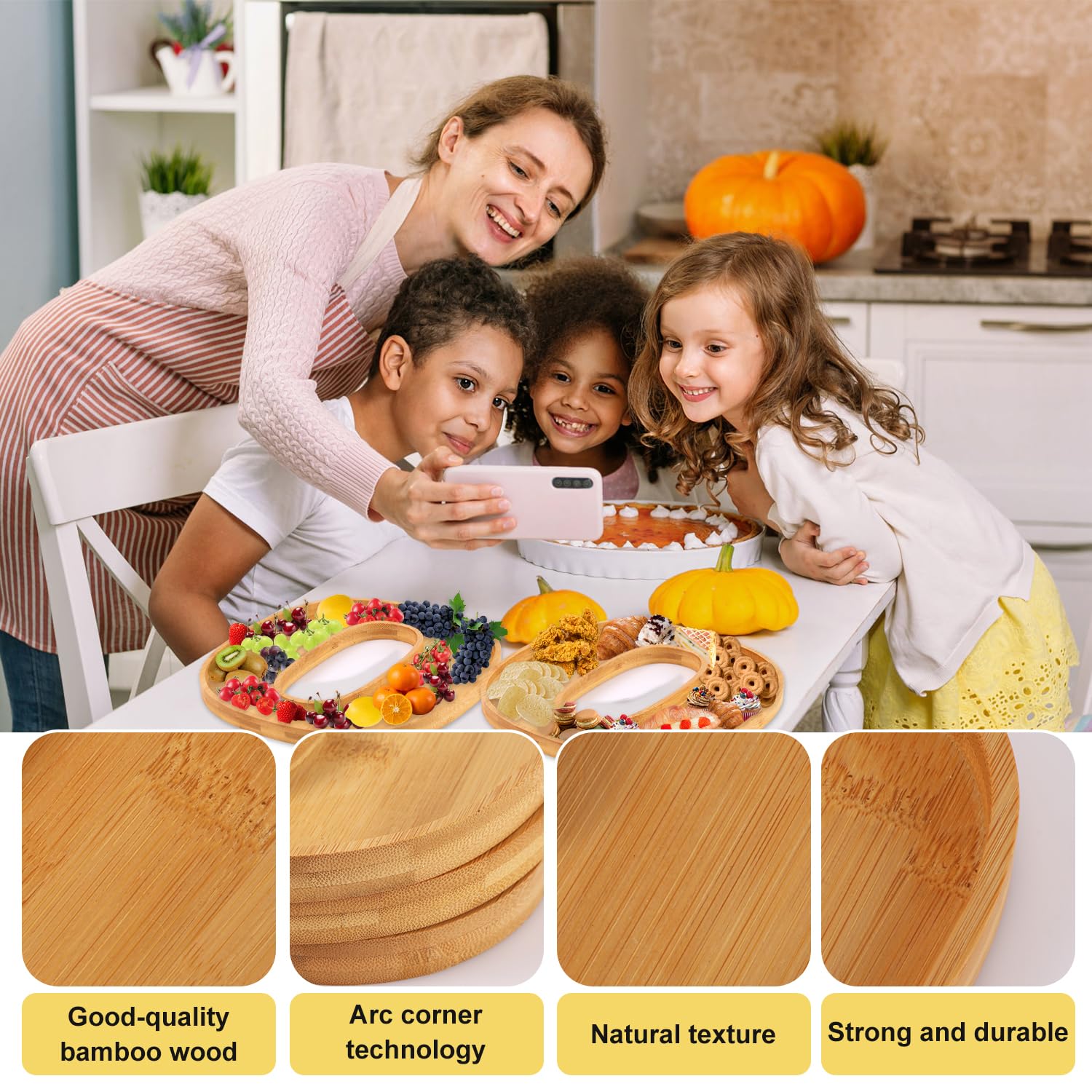 PEUTIER 3pcs Halloween Charcuterie Board, BOO Halloween Cheese Board Wooden Halloween Serving Platter Snack Trays Dinnerware Cookware for Home Kitchen Candy Cookie