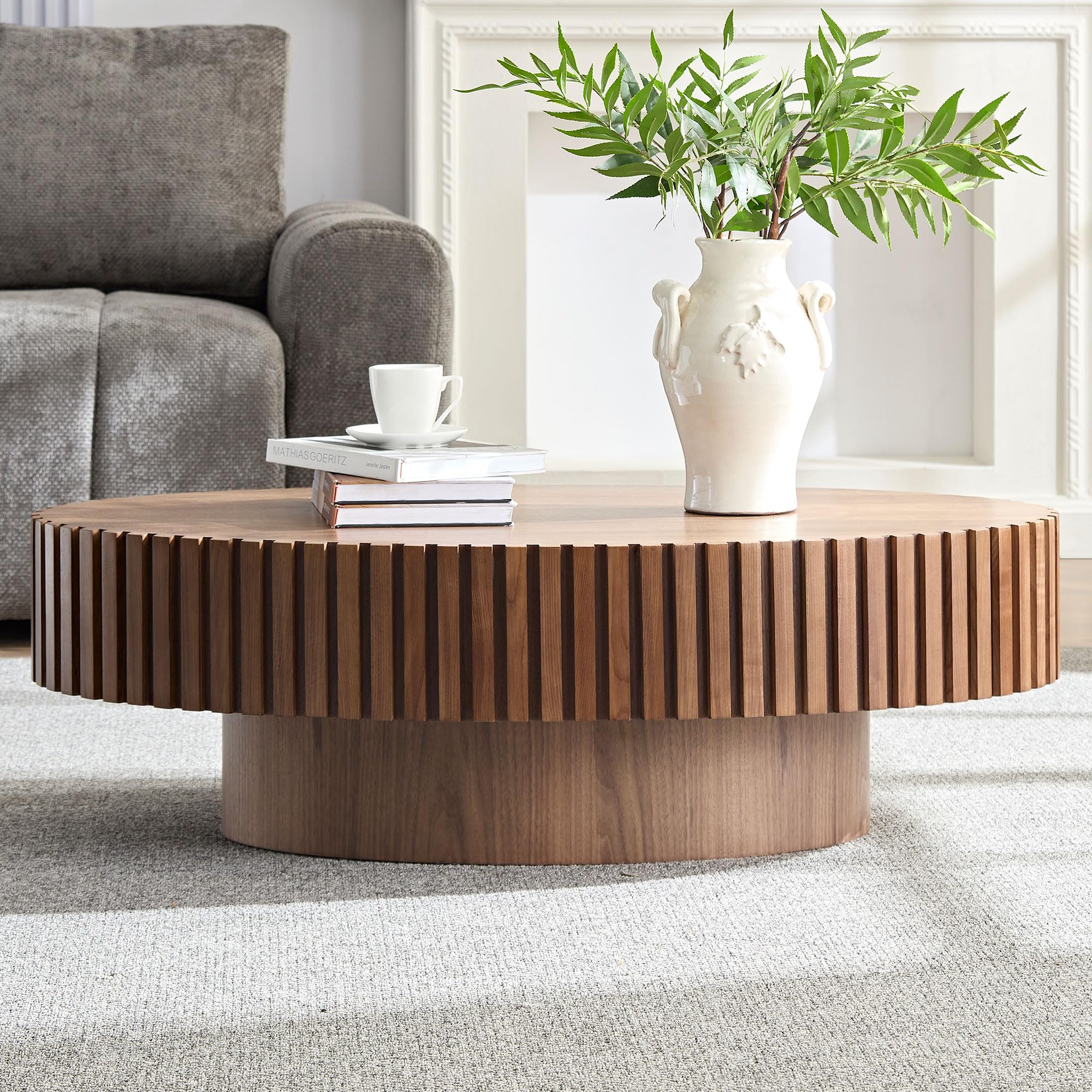 KEVINSPACE Coffee Table Oval 43.7" Wood Coffee Table for Living Room Farmhouse Coffee Table Mid-Century Coffee Table Modern Sofa Side Table Home Furniture Small Space Office Apartment Walnut