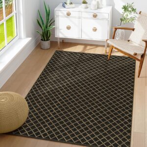 lahome checkered rug, 3x5 black area rug for bedroom washable cotton office living room rug, boho checkerboard rug lightweight black carpet for dorm entry