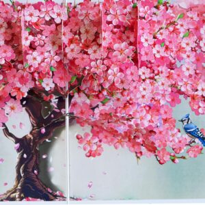 PQ Bees Pop Up Birthdays Card for Women Mom Grandma Wife | 3D Mother’s Day Anniversary Get Well Soon Thank You Valentines Day Card (Size 6x8 In – Cherry Blossom BlueJay Bird).