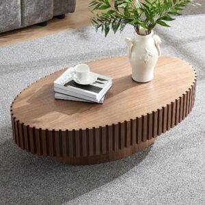 kevinspace coffee table oval 43.7" wood coffee table for living room farmhouse coffee table mid-century coffee table modern sofa side table home furniture small space office apartment walnut