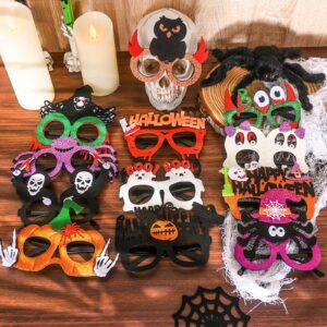 Mega-L 12Pcs Halloween Glasses, Halloween Party Favors Glitter Eyeglasses, Photo Booth Props for Women Adult Cosplay Costume Accessories Party Supplies Decorations Glasses with Pumpkin Spider Ghost