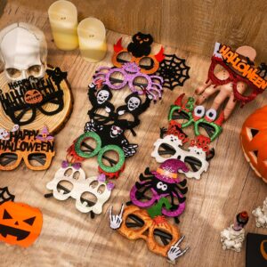 Mega-L 12Pcs Halloween Glasses, Halloween Party Favors Glitter Eyeglasses, Photo Booth Props for Women Adult Cosplay Costume Accessories Party Supplies Decorations Glasses with Pumpkin Spider Ghost