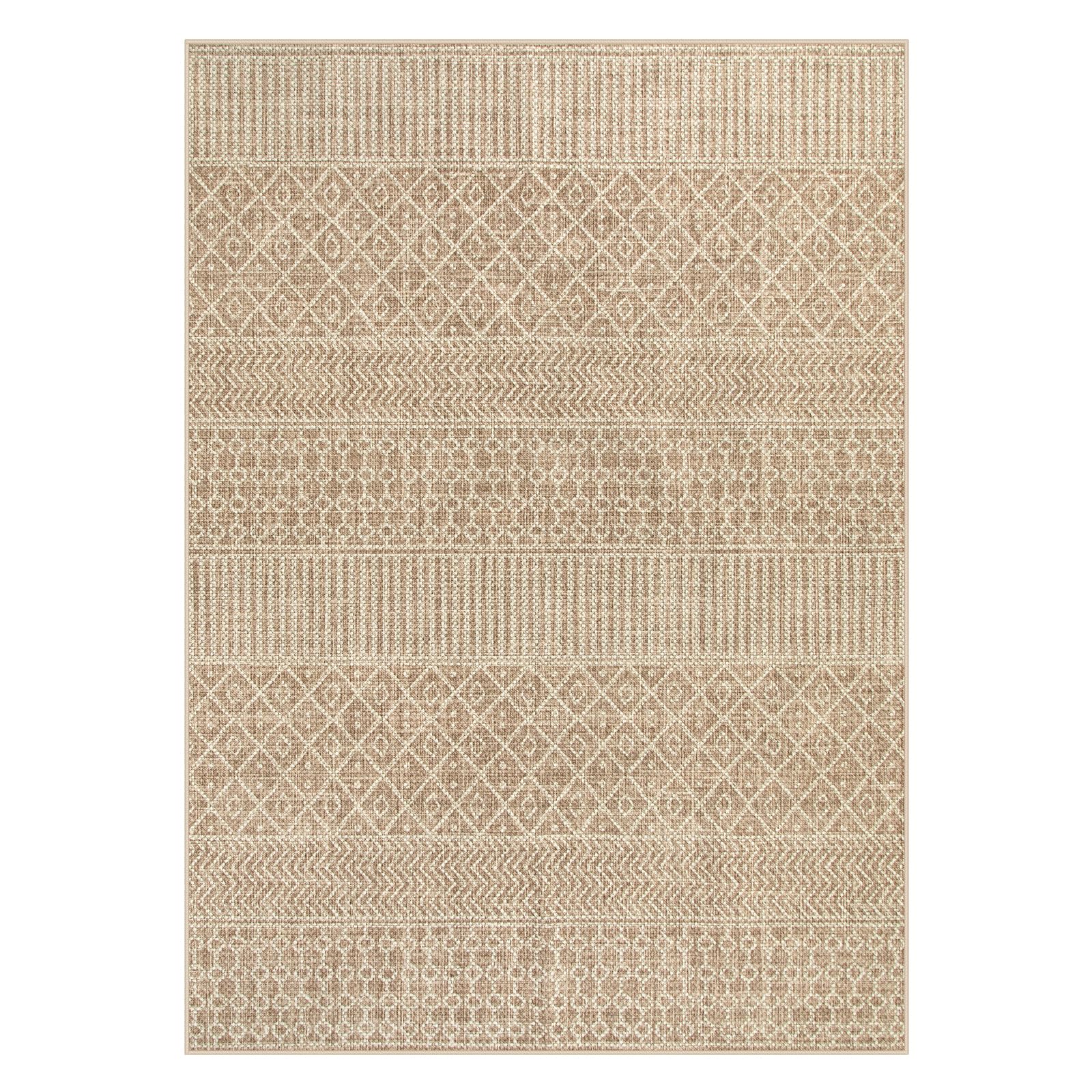 Lahome 5x7 Rugs for Living Room, Boho Natural Machine Washable Rug Bedroom Non-Slip, Ultra-Thin Cotton Linen-Like Moroccan Neutral Area Rugs Tan Indoor Floor Carpet for Dining Room Office