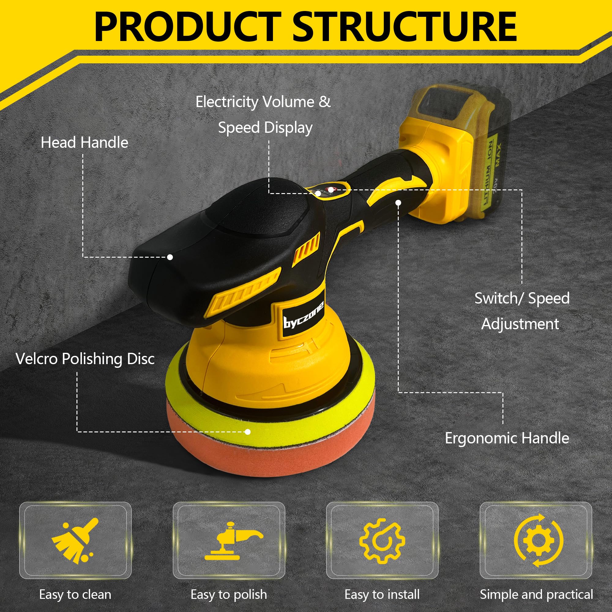 Cordless Car Buffer Polisher for Dewalt 20V Battery, 6 Inch Portable Orbital Buffer Polisher Kit, 8 Variable Speed Car Polisher for Car Detailing/Polishing/Waxing (Battery Not Include)