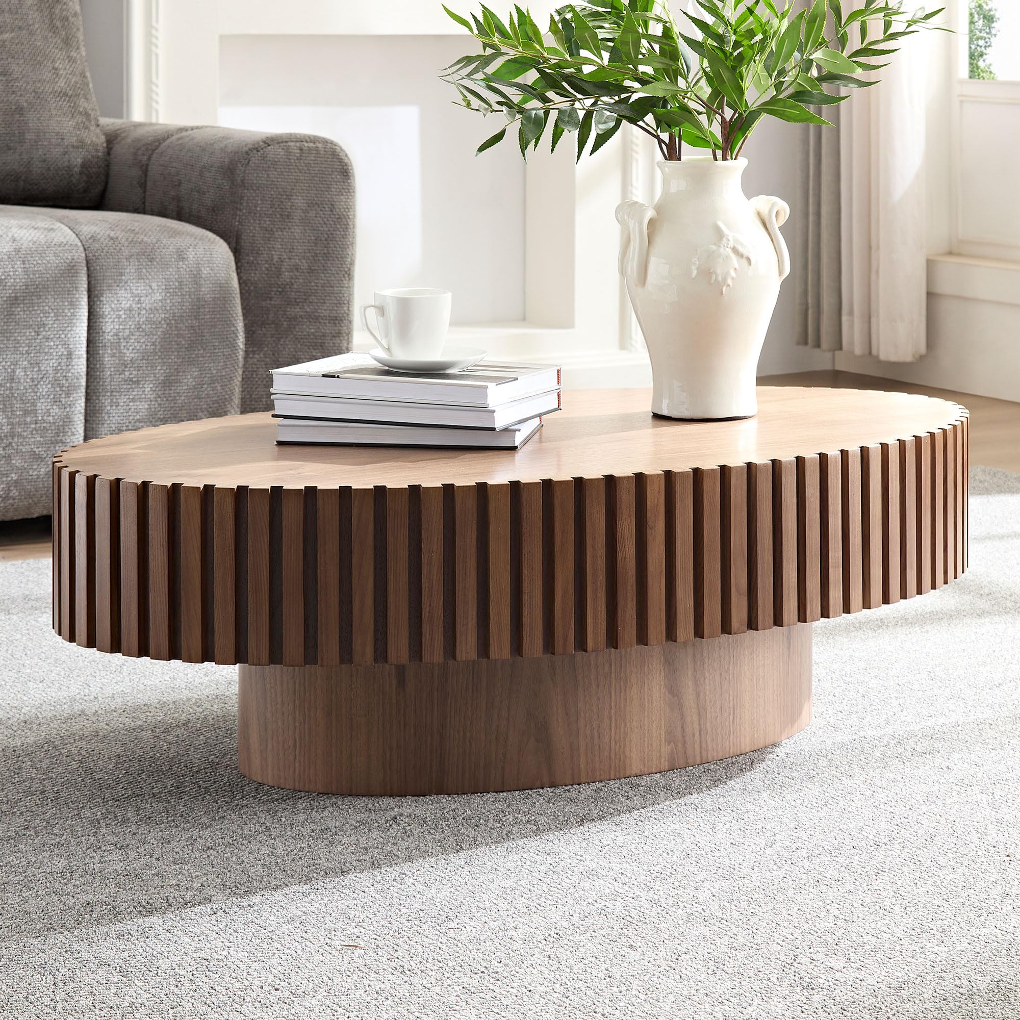 KEVINSPACE Coffee Table Oval 43.7" Wood Coffee Table for Living Room Farmhouse Coffee Table Mid-Century Coffee Table Modern Sofa Side Table Home Furniture Small Space Office Apartment Walnut