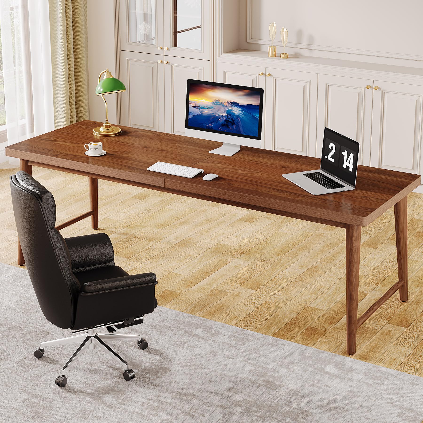 Tribesigns 78.7" Extra Long Desk, Large 2-Person Computer Desk Writing Desk, Double Home Office Desk Study Work Table with Metal Legs, Rich Walnut