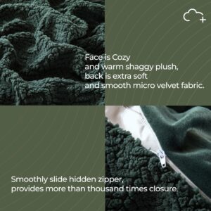 CLOUDS HUG Duvet Cover Queen - Herringbone Fleece Thick Warm Bedding, Fuzzy Soft Cozy Queen Duvet Cover for All Seasons, 3 Pieces Home Bedding Duvet Cover (Dark Green, Queen, 90x90)