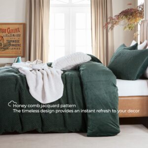 CLOUDS HUG Duvet Cover Queen - Herringbone Fleece Thick Warm Bedding, Fuzzy Soft Cozy Queen Duvet Cover for All Seasons, 3 Pieces Home Bedding Duvet Cover (Dark Green, Queen, 90x90)