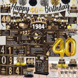 40th birthday decorations for men 47pcs 40 birthday banner happy 40th birthday decorations 1984 birthday decorations with back in 1984 banner 40 balloons 1984 card boxes cake topper poms