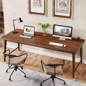 Tribesigns 78.7" Extra Long Desk, Large 2-Person Computer Desk Writing Desk, Double Home Office Desk Study Work Table with Metal Legs, Rich Walnut