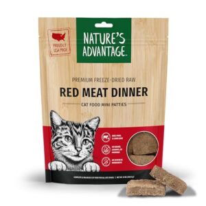 nature's advantage freeze-dried raw red meat dinner cat food mini patties, 12 oz | grain free, high protein nutrition