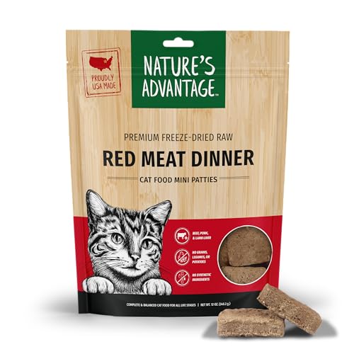 Nature's Advantage Freeze-Dried Raw Red Meat Dinner Cat Food Mini Patties, 12 oz | Grain Free, High Protein Nutrition