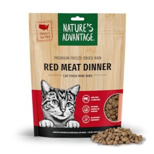 nature's advantage freeze-dried raw red meat dinner cat food mini nibs, 12 oz | grain free, high protein nutrition