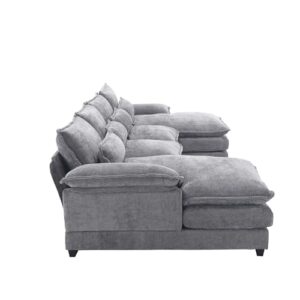 6 Seater Overstuffed Modular Sectional Sofa Cloud Couch with Double Chaise Lounge, U Shaped Chenille Upholstered Leisure Sofa&Couches with Memory Foam and Waist Pillows for Living Room Office