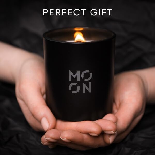 Scented Candles for Men&Women by Moon Candles | Wood Wick Candles That Crackle | Soy Candles Non Toxic | Bourbon Candle Scents | Black Candles|Bourbon Wood & Musk Aesthetic Candle |