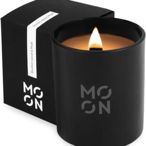 Scented Candles for Men&Women by Moon Candles | Wood Wick Candles That Crackle | Soy Candles Non Toxic | Bourbon Candle Scents | Black Candles|Bourbon Wood & Musk Aesthetic Candle |