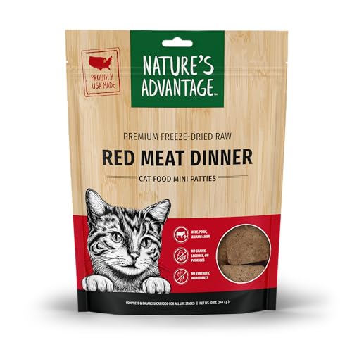 Nature's Advantage Freeze-Dried Raw Red Meat Dinner Cat Food Mini Patties, 12 oz | Grain Free, High Protein Nutrition