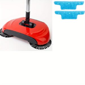 generic 3-in-1 easy sweep: hand push sweeper, mop, vacuum combo for all hard floors - effective on pet hair & spills, extra cloths included (bright red,broom + 2 original cloths)