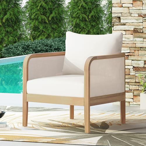 Merax Outdoor Acacia Wood Patio Club Chair Conversation Set with Waterproof Thick Cushion Deep Seating for Porch,Garden