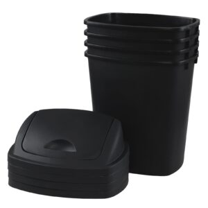 qqbine 7 gallon garbage can swing top, 4 packs plastic trash can swing lid, swing garbage can for home and office, black