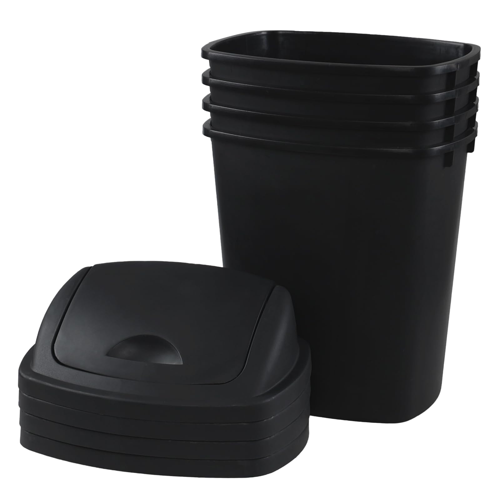 Qqbine 7 Gallon Garbage Can Swing Top, 4 Packs Plastic Trash Can Swing Lid, Swing Garbage Can for Home and Office, Black