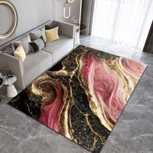 Red Black Gold Marble Entryway Rugs 5x8ft, Modern Abstract Red White Printed Kitchen Rugs Non Slip Washable, Comfort Standing Mat for Living Room Area Rug Bedroom Home Decor