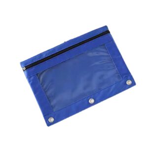 generic pencil pouch,three-hole pencil case single zipper transparent pvc document storage bag,large capacity pencil pouch with zipper clear binder pencil case with 3 reinforced grommets (blue)