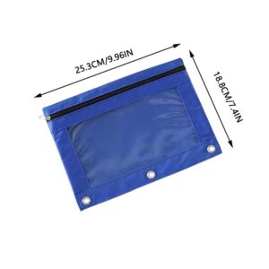 Generic Pencil Pouch,Three-hole Pencil Case Single Zipper Transparent PVC Document Storage Bag,Large Capacity Pencil Pouch with Zipper Clear Binder Pencil Case with 3 Reinforced Grommets (Blue)