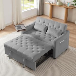 eafurn 3 in 1 convertible sleeper sofa bed, velvet pull out couch bed with adjustable backrest, rotatable side table & 2 side pockets, futon loveseat lounge sofá for living room apartment office