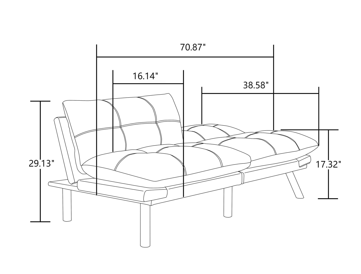 JDMYC Furniture Modern 71" Futon Sofa Bed, Velvet Small Sofa Couch Bed with 6 Support Legs, Sleeper Sofa, Loveseat for Living Room, Home Office, Bedroom, Small Spaces, Guest Room, Apartment (Green)